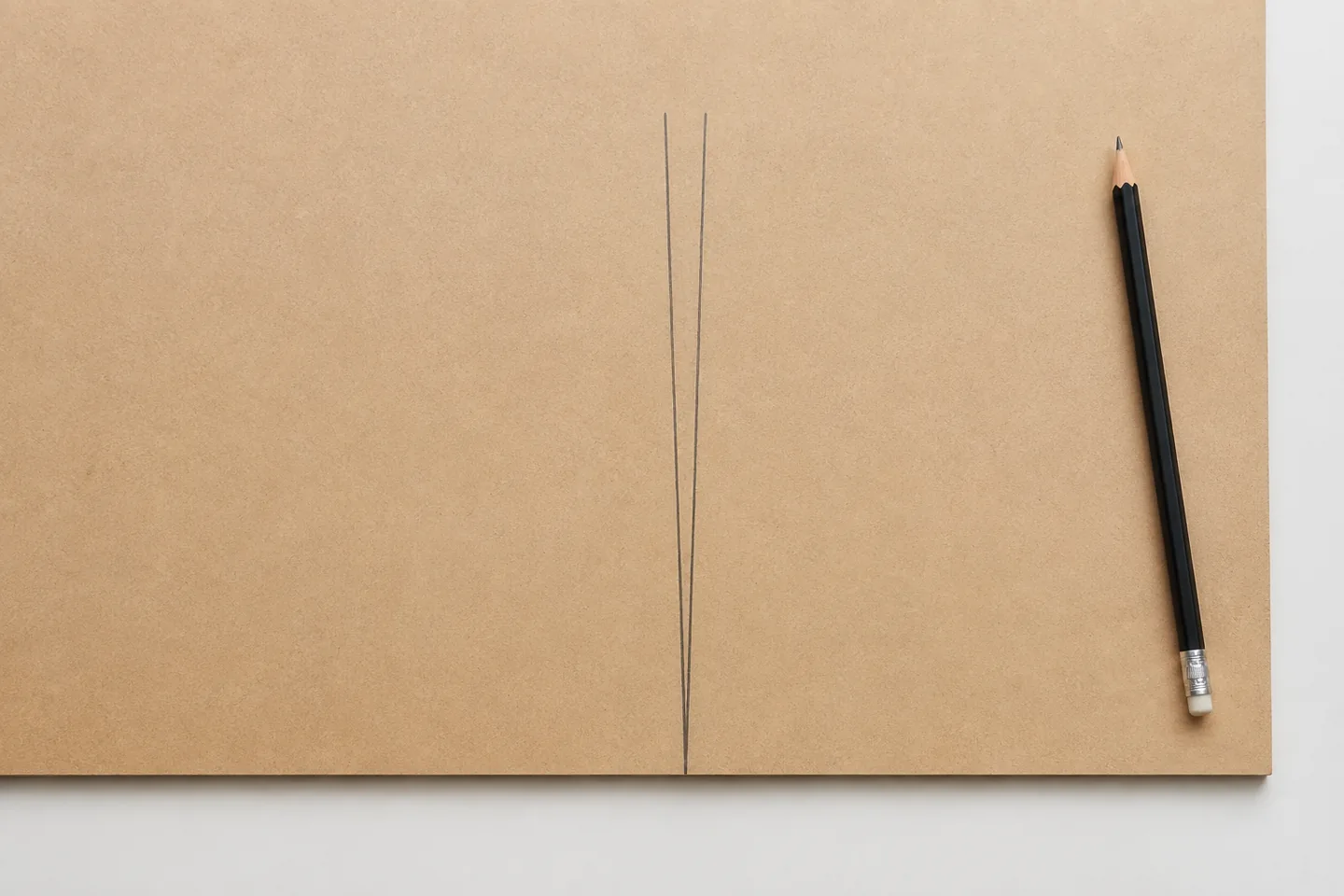 Dos trazos ilustrativos de comprobación y un lápiz sobre una tabla